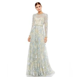 Mac Duggal 12460 NWT Sequin Embellished Jewel Neckline Lace Gown